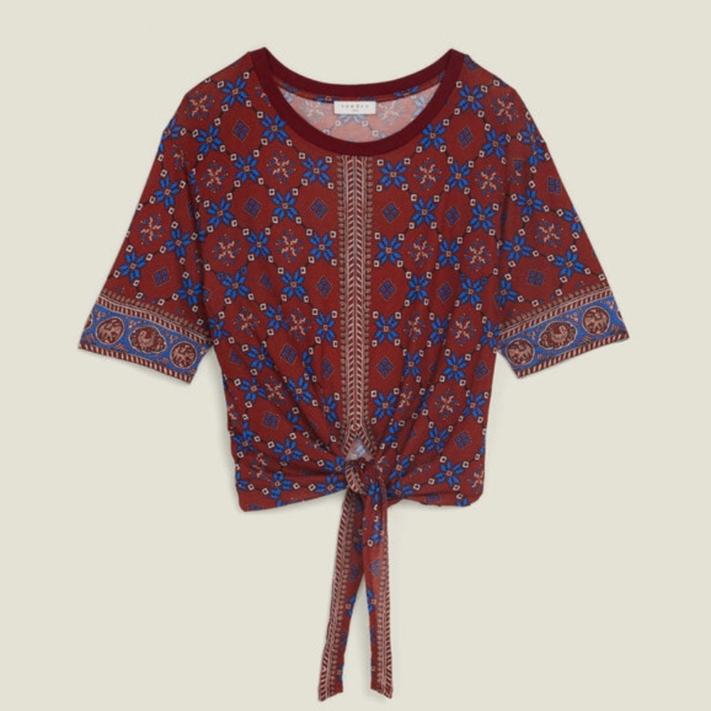 Sandro Printed T-shirt with tie fastening